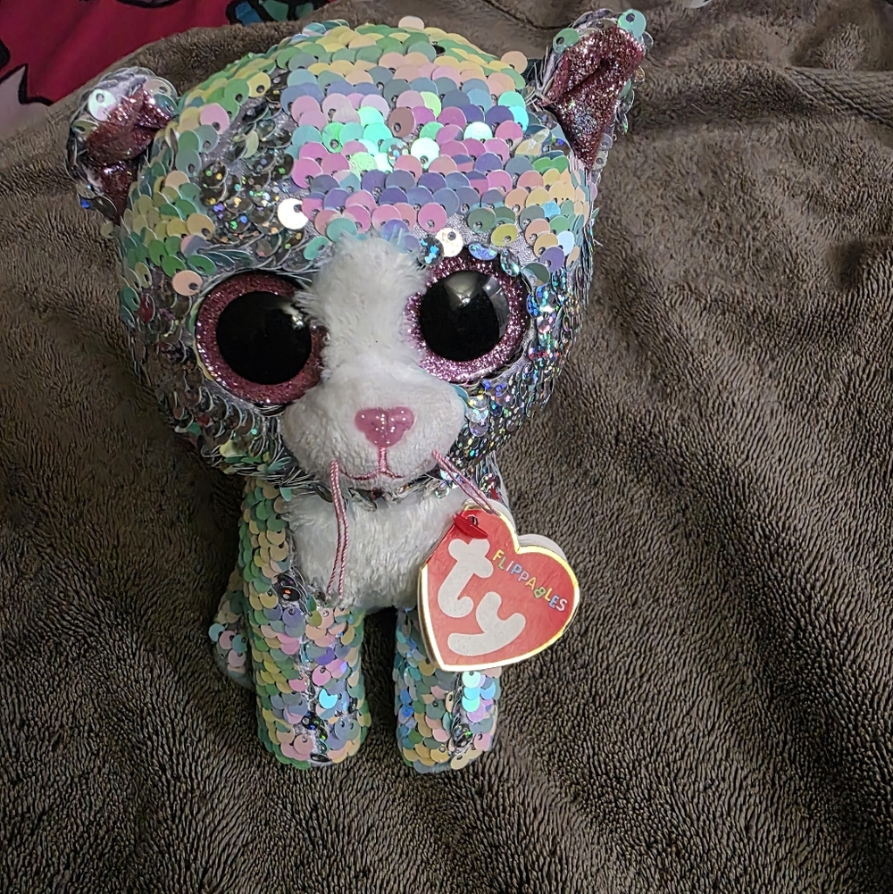Ty Flippables Sequin Stuffed Animal Cat  Name Whimsy